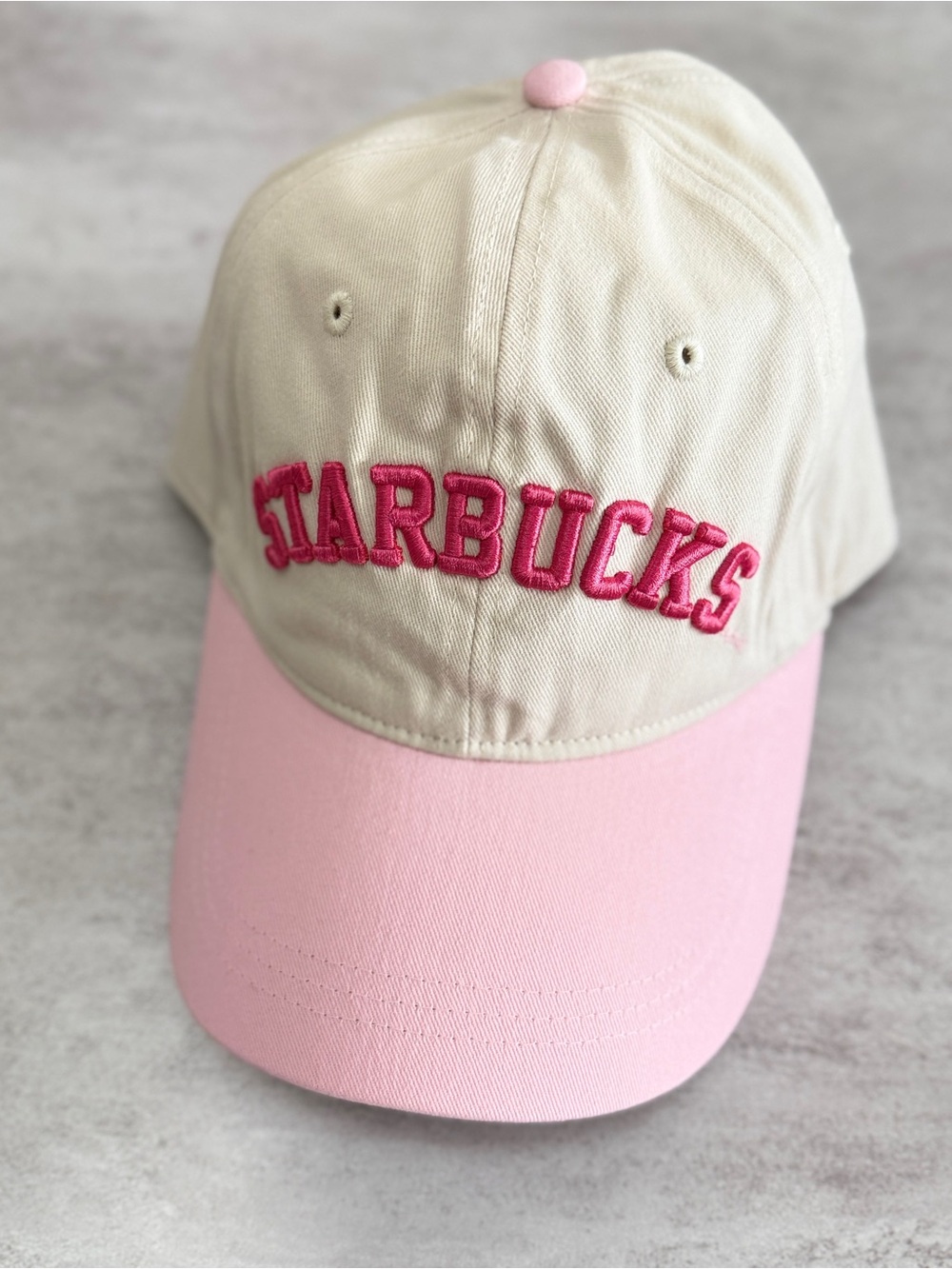 Starbucks Cream and Pink Baseball Hat with Embroidered Logo